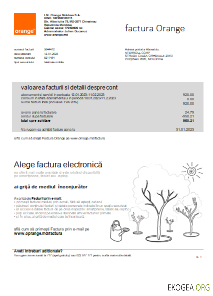 Moldavie Orange Factura, projet de loi sur les services publics, SCR